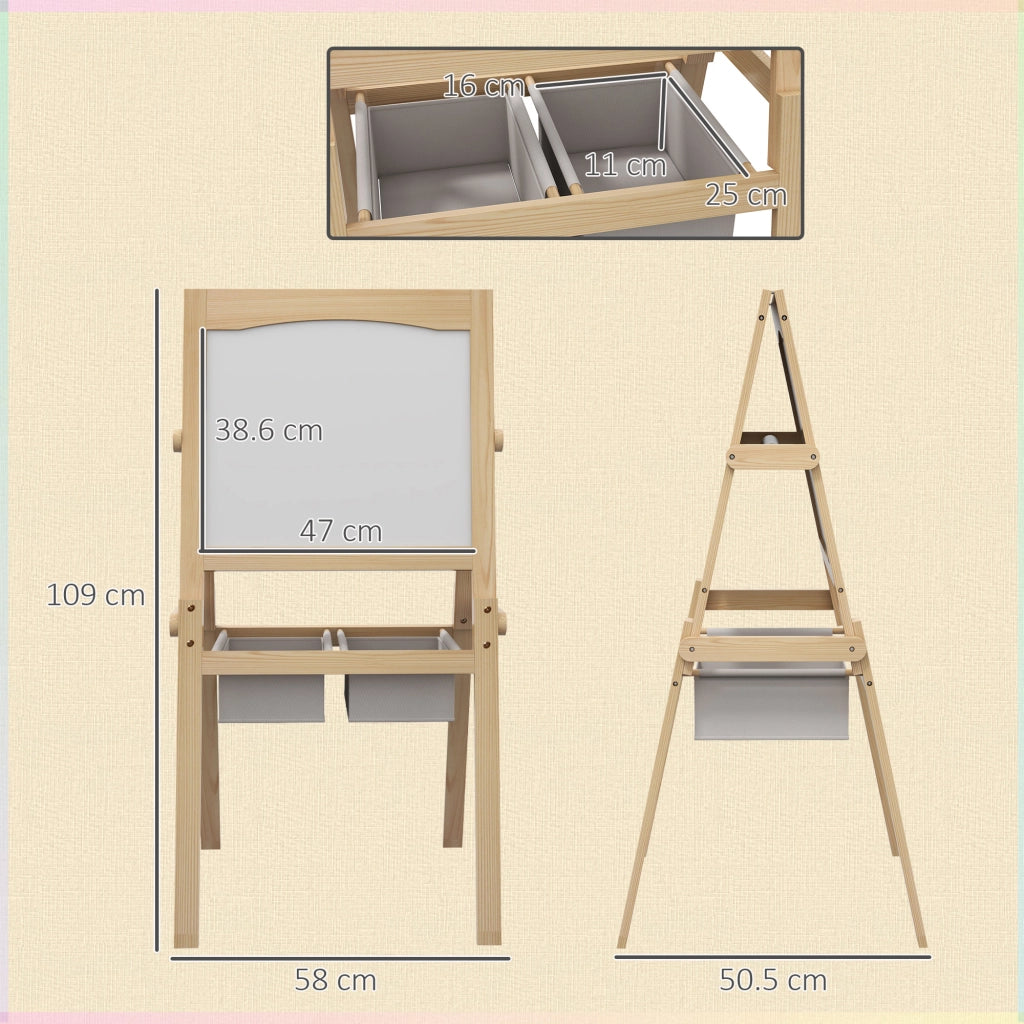 EasyComfort Lavagna per Bambini con Cavalletto 3 in 1 e Cestini, Età 3-6 anni, 58x50.5x109cm, Color legno