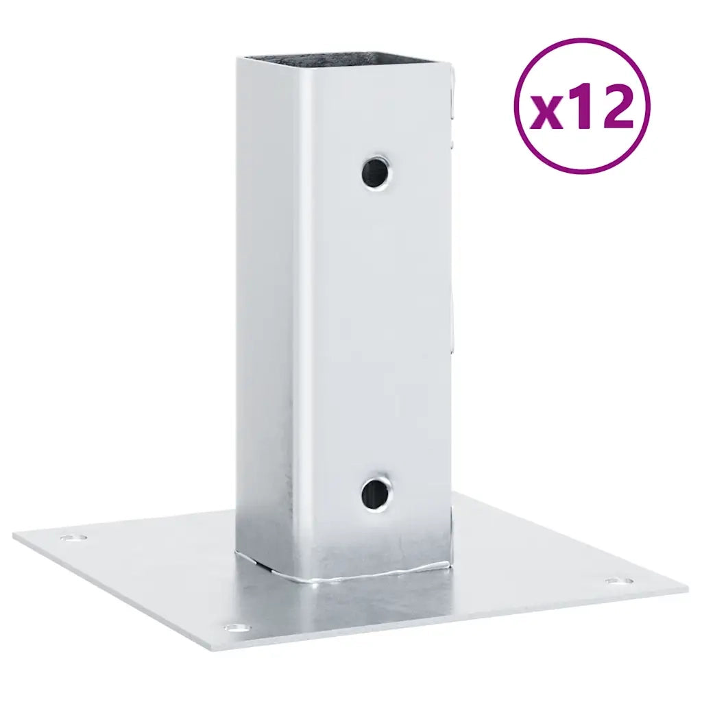 Basi per Pali Quadrate 12 pz Argento 51x51 mm Acciaio Zincato CFW5587598