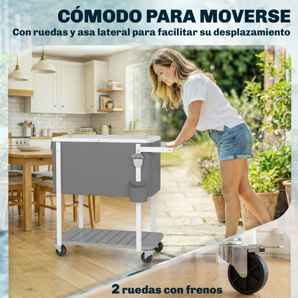 Carrello Bar con Ruote 56L ¨C zephmum ¨C Grigio 84x38x83 cm