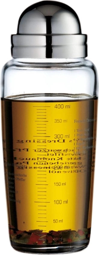 Shaker per insalate 400 ml, contenitore in vetro con scala di misura, con 5 ricette stampate, vetro, acciaio inox Cromargan, lavastoviglie compatibile