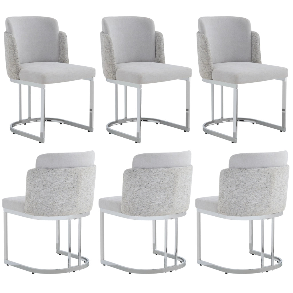 Set di 6 sedie da pranzo 61.5x53.5x86.0 cm con doppio schienale in chenille grigio e argento