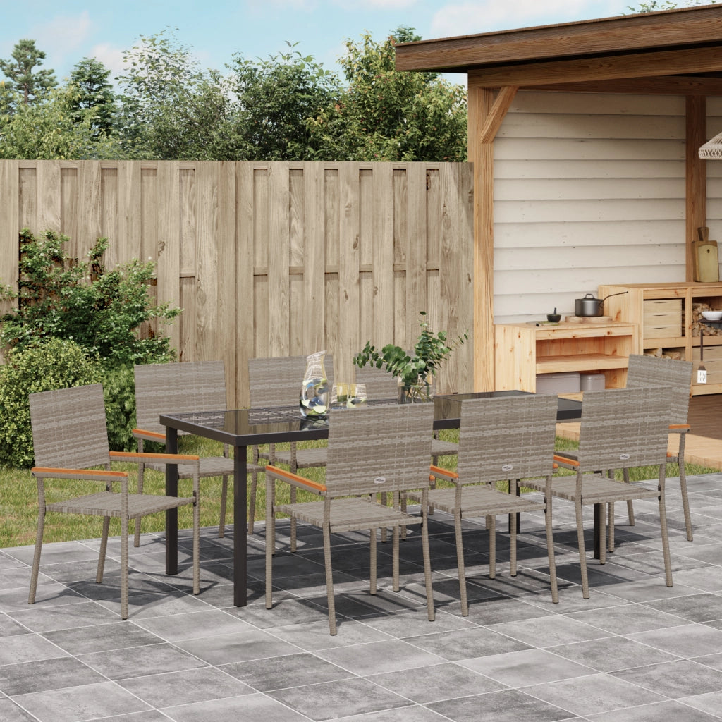 Set da Pranzo Giardino 9 Pezzi Grigio Polyrattan
