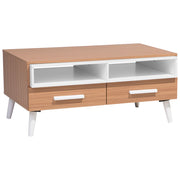 Tavolino da caffè in legno chiaro con ripiani bianchi a 2 cassetti 100 x 60 cm in stile scandinavo