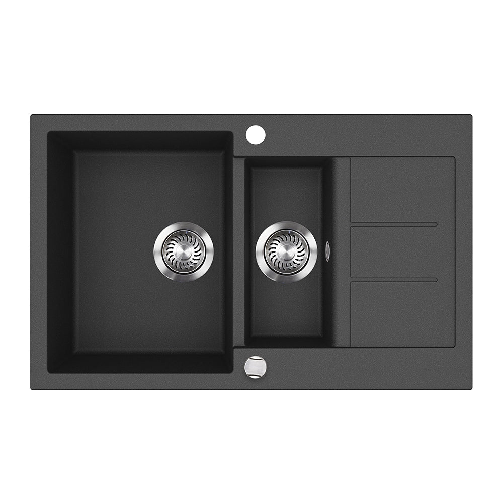 Bergström Lavello Nero 80 x 50 cm con 2 lavandini e zona di asciugatura