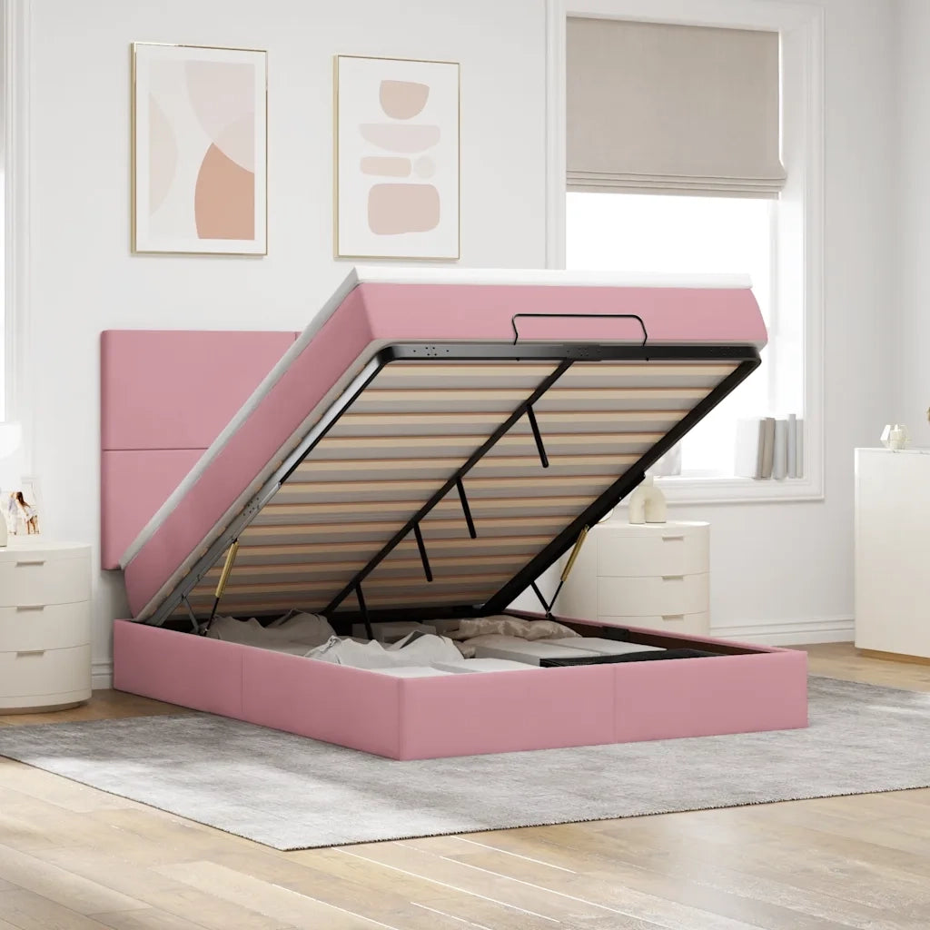 Struttura Letto Pouf con Materassi Rosa 140x190 cm in Velluto 3313402