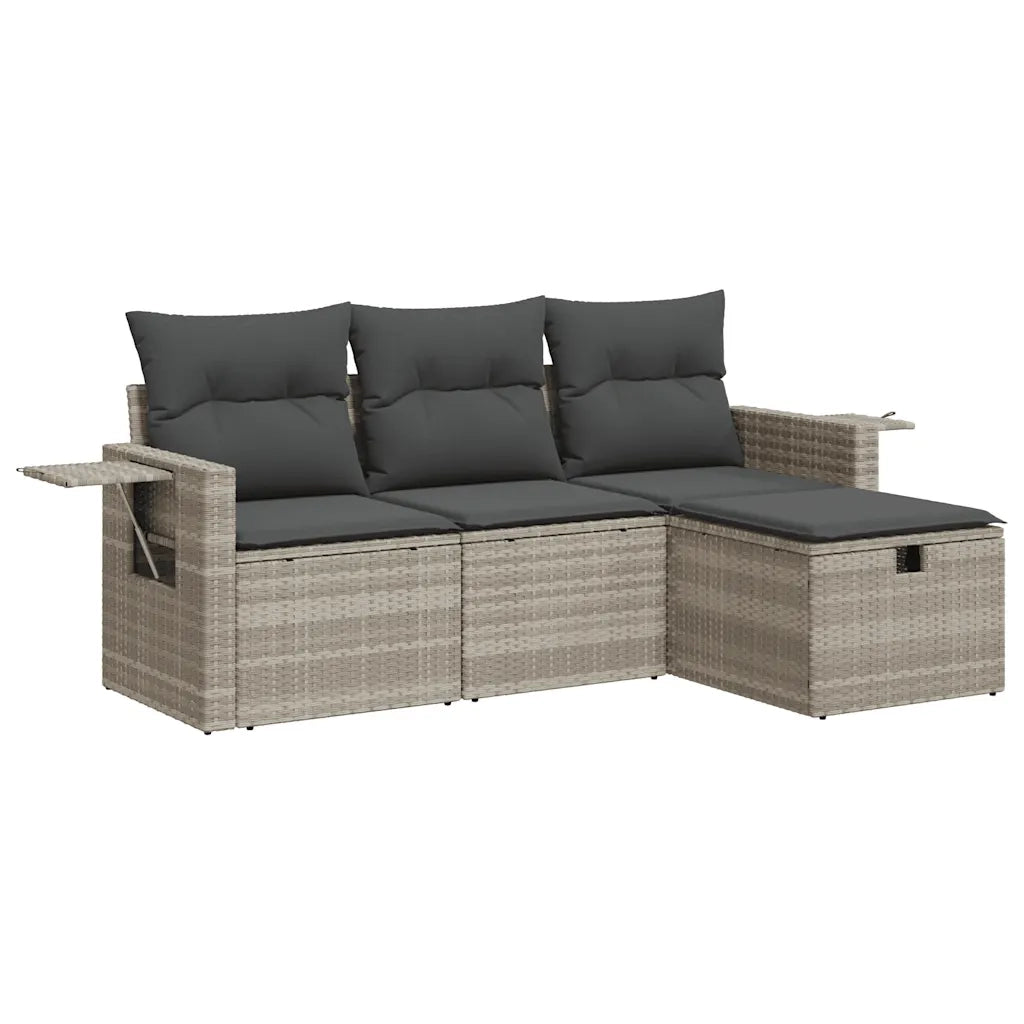 Set Divano da Giardino 4pz con Cuscini Grigio Chiaro Polyrattan 3325458