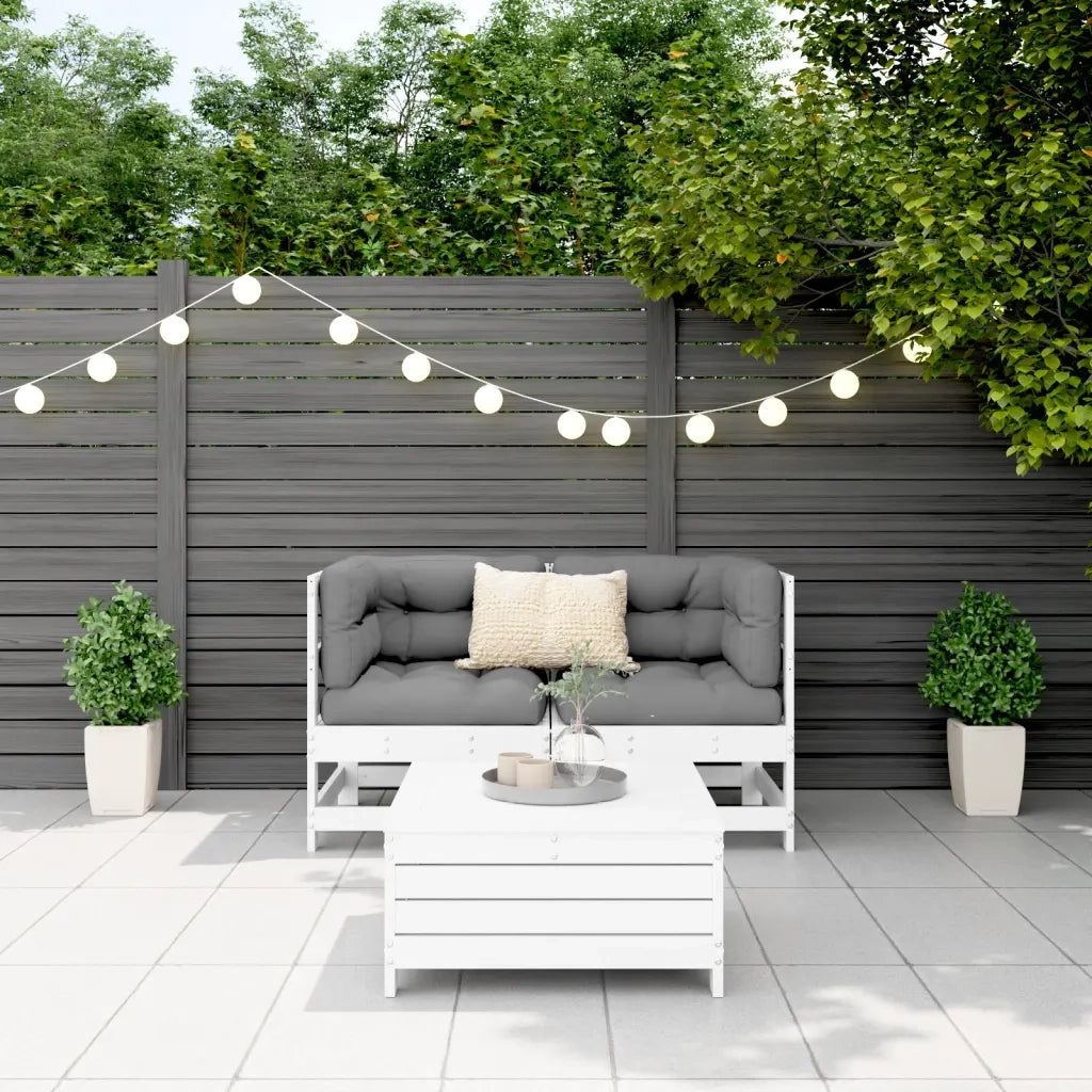 Set Divani da Giardino 3 pz Bianco in Legno Massello di Pino