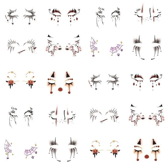 Tatuaggi facciali 20 pezzi - Halloween - Tatuaggi per bambini - Tatuaggi temporanei - Impermeabili - Materiale duraturo