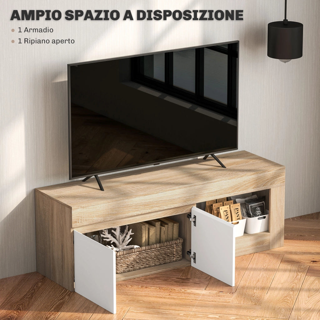 Mobile TV Moderno 60" max con Armadietto 2 Ante e Ripiano Aperto-Credenza  per TV,140x40x48 cm,Bianco e color Legno