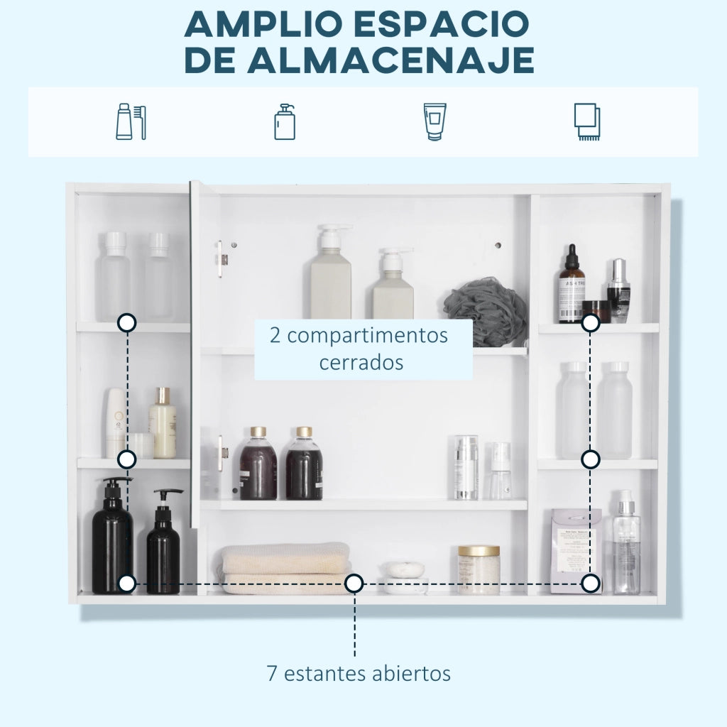 Armadietto Bagno con Specchio Ante e Ripiani ¨C Zephmum ¨C Bianco 100x15x70 cm