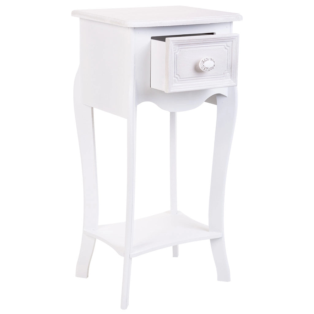 Tavolo in legno con 1 cassetto e 1 ripiano bianco 34x28x71