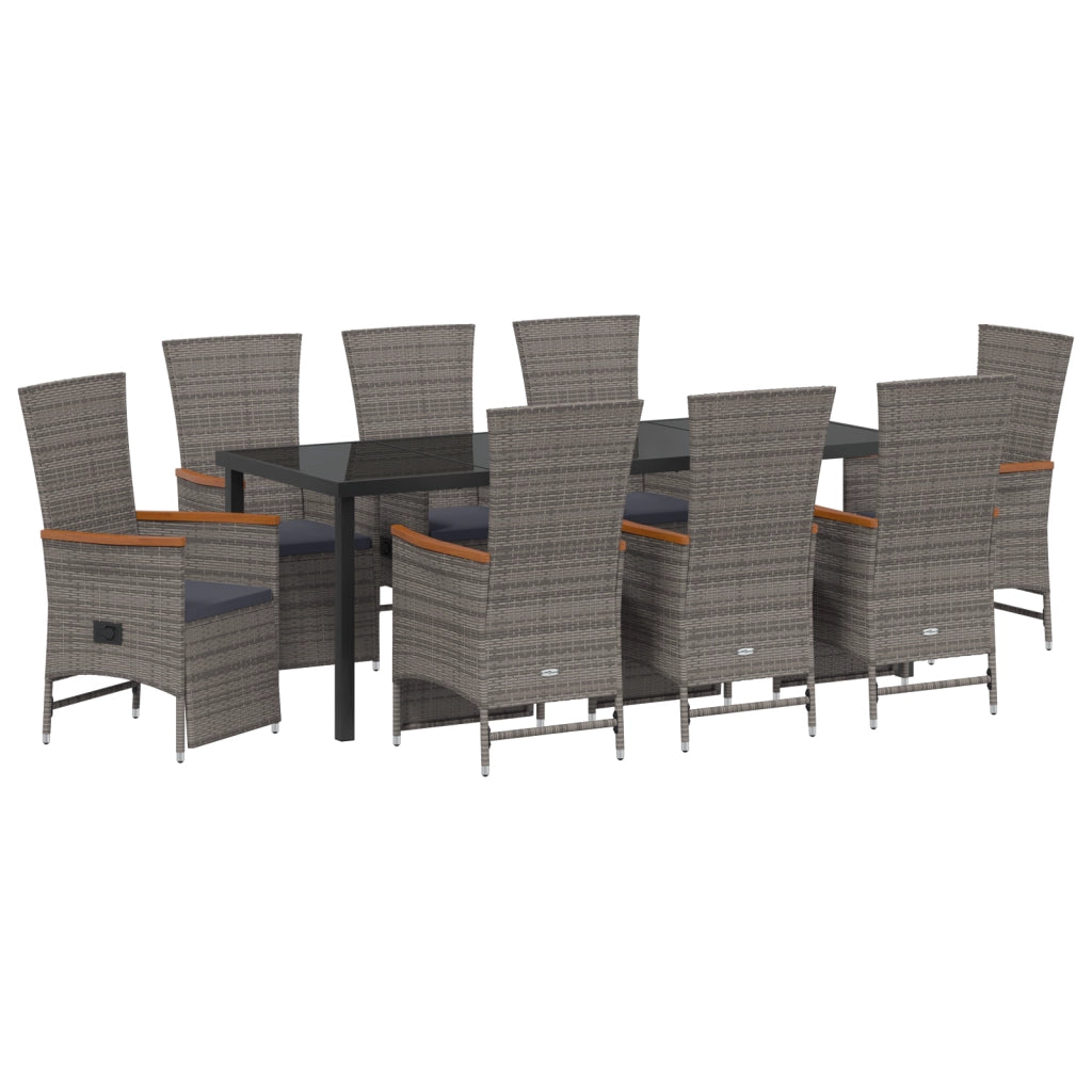 Set da Pranzo da Giardino 9 Pezzi con Cuscini Grigio in Polyrattan