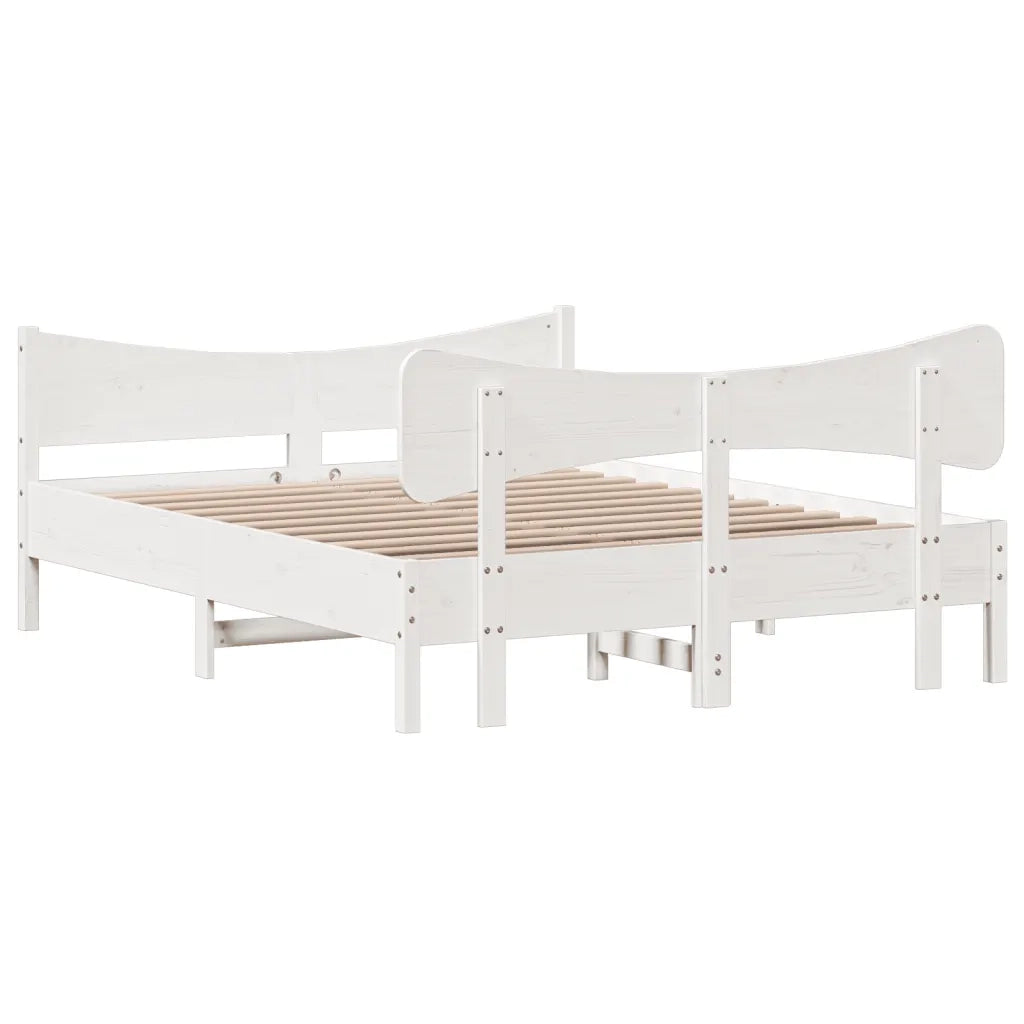 Letto matrimoniale | Letto per adulti | Giroletto senza Materasso Bianco 150x200 cm Legno Massello Pino