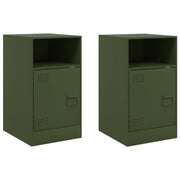 Set di 2 Comodini | Armadio da Notte | Mobiletto da notte Verde Oliva 34,5x39x62 cm in Acciaio