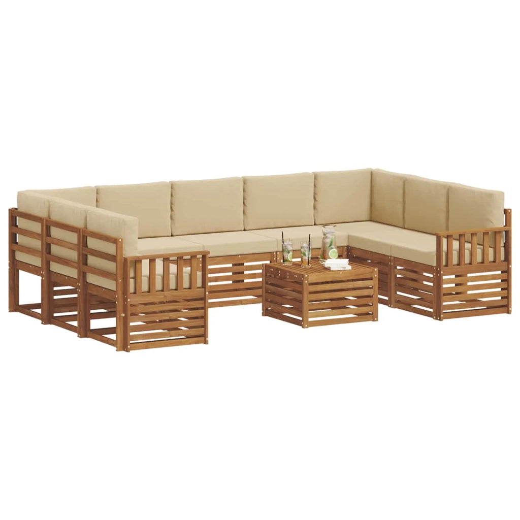 Set divani 10 pcs Naturale e Beige Legno di Acacia Massello