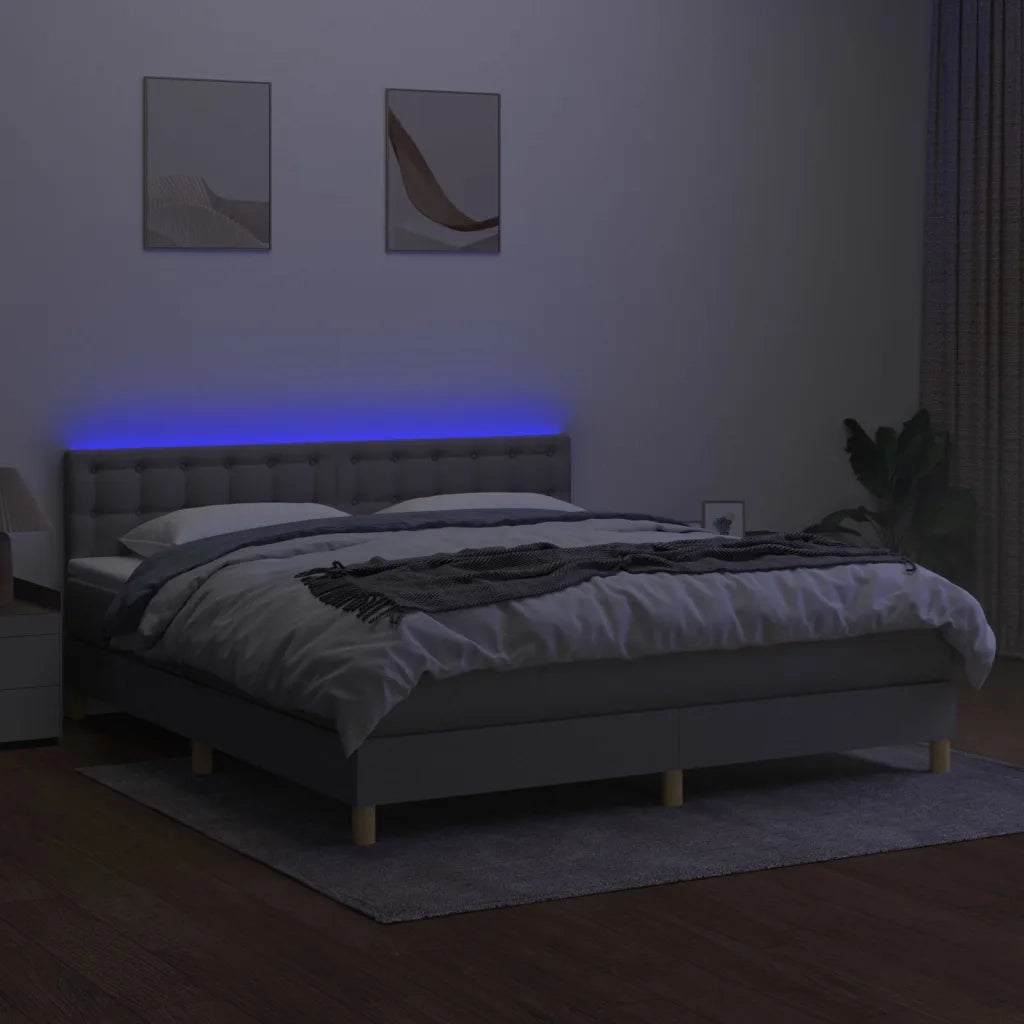 Letto a Molle Materasso e LED Grigio Chiaro 180x200 cm Tessuto 3134053