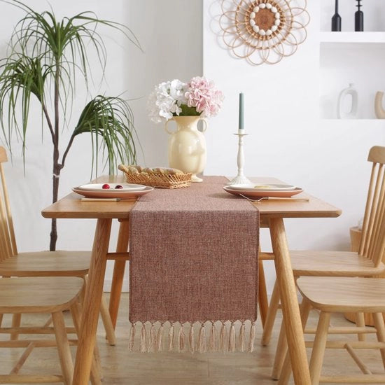 Tavolo di stile rurale in juta - 33x183cm tavolo di stile rurale monoposto di tessuto imitato di cotone e lino - bandiera per armadio delle scarpe - tappeto da tavolo con pennellini - adatto per feste, matrimoni e decorazioni del piano di lavoro