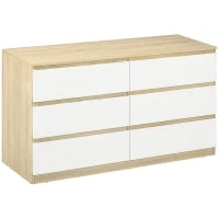 Cassettiera 6 Cassetti Moderna in Legno, 135x48x77cm, Bianco e Colore Legno