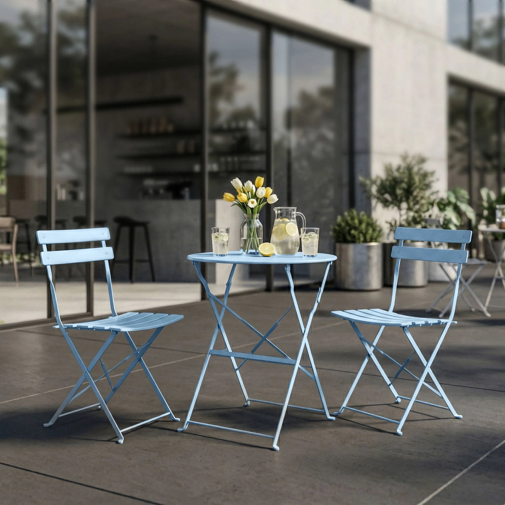 Set di mobili da balcone ORION Tavolo rotondo e 2 sedie in blu elegante