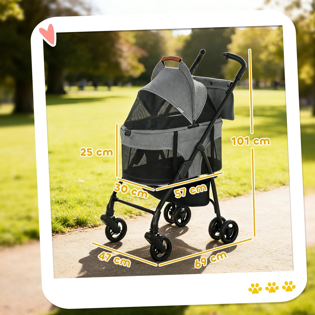 Passeggino per cani cabina rimovibile 69 x 47 x 101 cm pieghevole freni posteriori moderno utile in tessuto oxford grigio 21_0007269