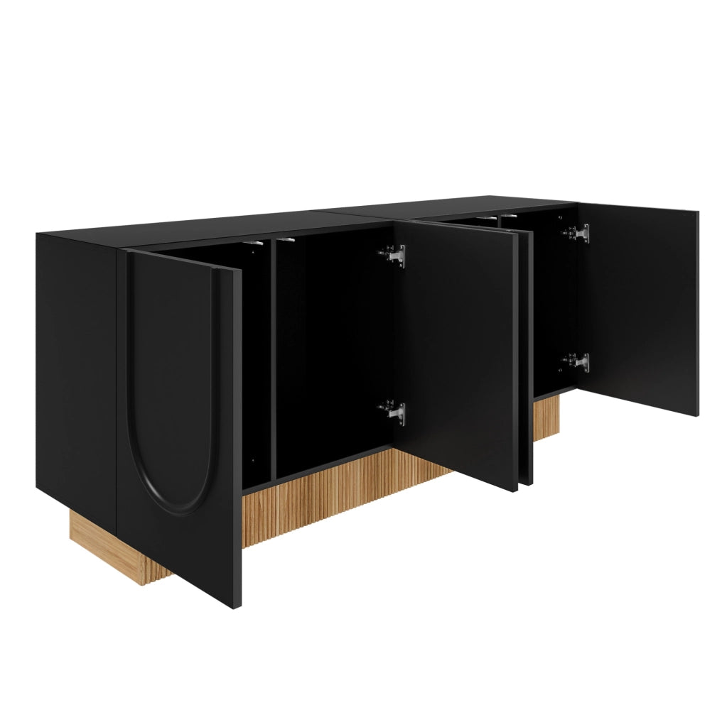 Credenza moderna 160 cm nera e effetto legno a 4 ante