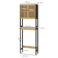 Mobile Sopra WC con Armadietto 2 Ante a Doghe e Ripiano Aperto, 60x21.5x172cm, Colore Legno