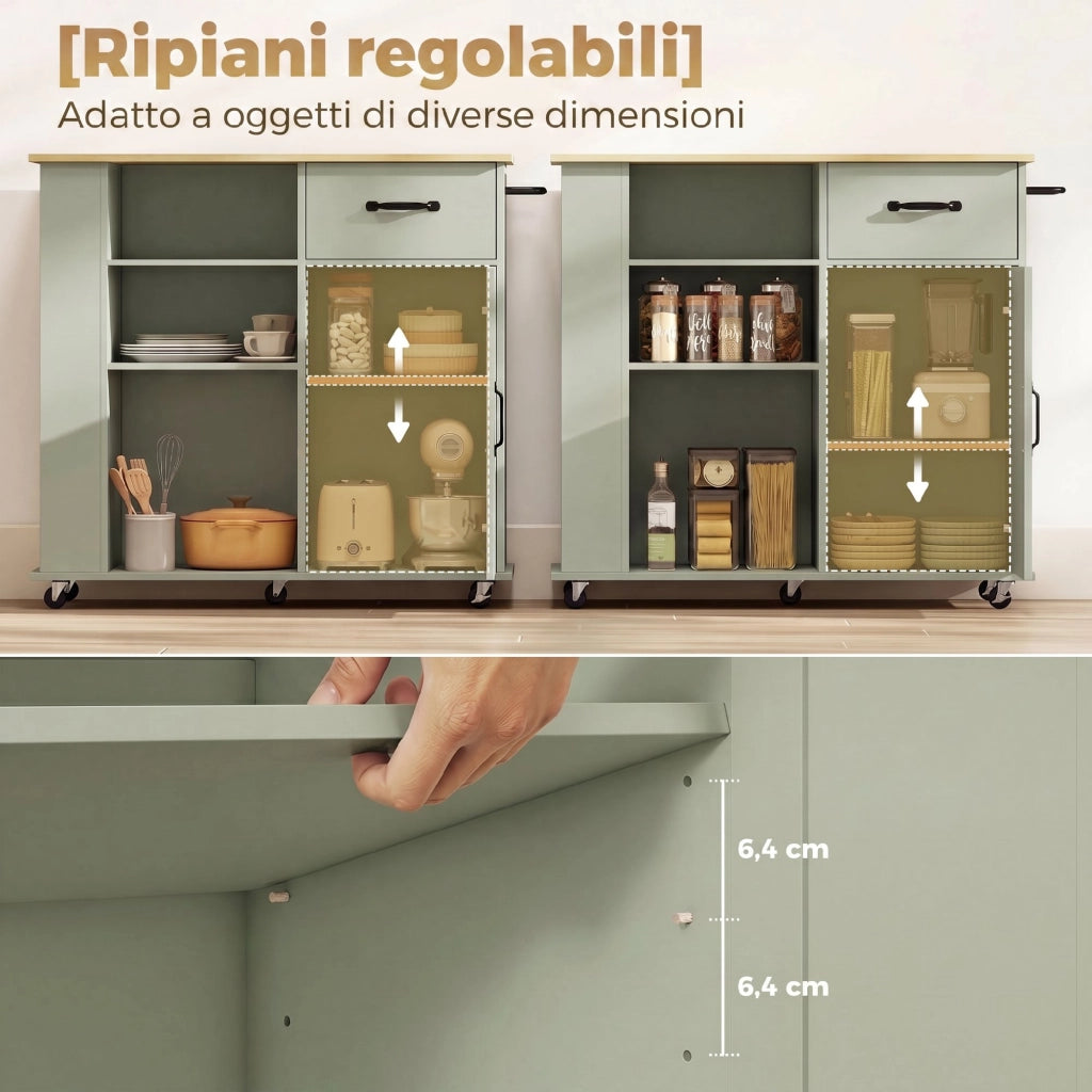 Armadietto Cucina con Cassetto e Ripiano Regolabile ¨C zephmum ¨C Verde Chiaro