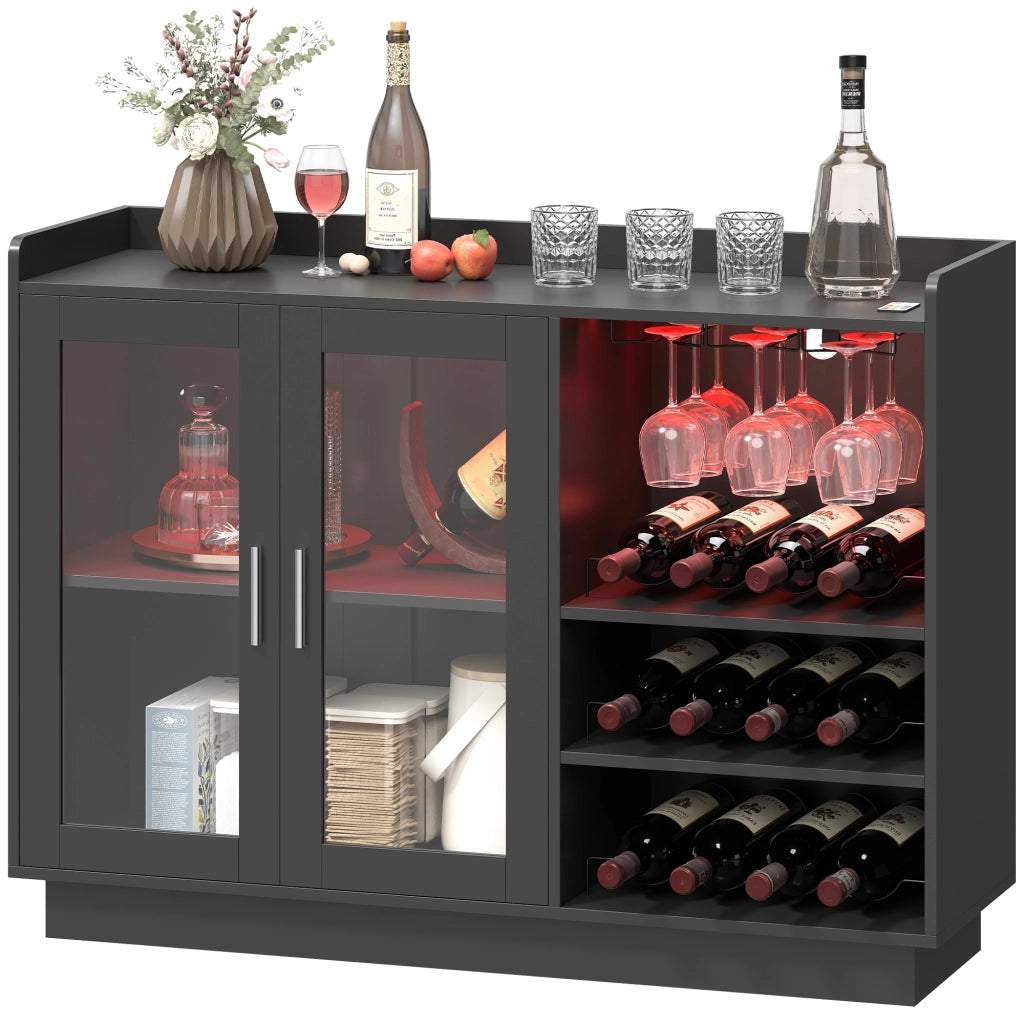Mobile Portabottiglie in Legno e Vetro ¨C Zephmum ¨C Nero 120x38x88