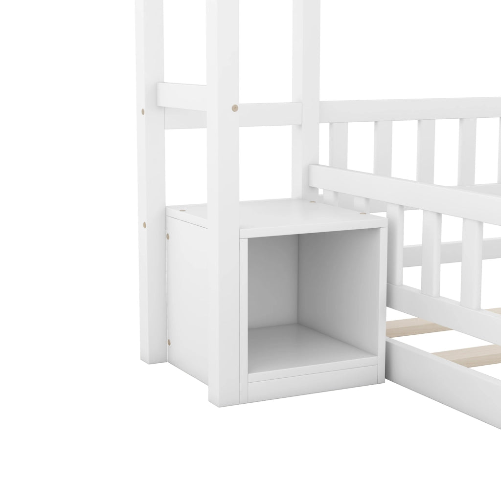 LETTO a casetta 140x200 cm in pino bianco con comodino