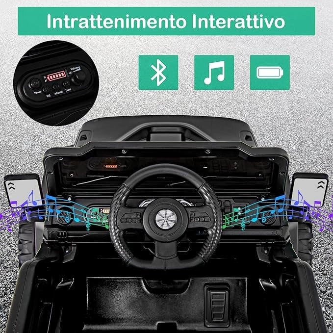 12V Macchina Elettrica per Bambini, Auto con Telecomando Luci LED Musica Clacson, 3 Velocità e 2 Motori, Veicolo Elettrico per Bambini 3+ Anni (Nero)