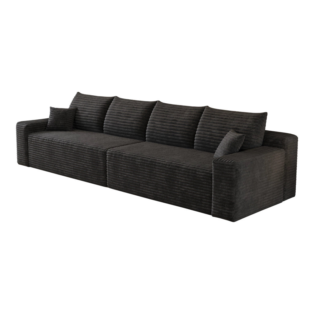 Divano modulare con design minimalista e rivestimento in velluto a coste morbido nero