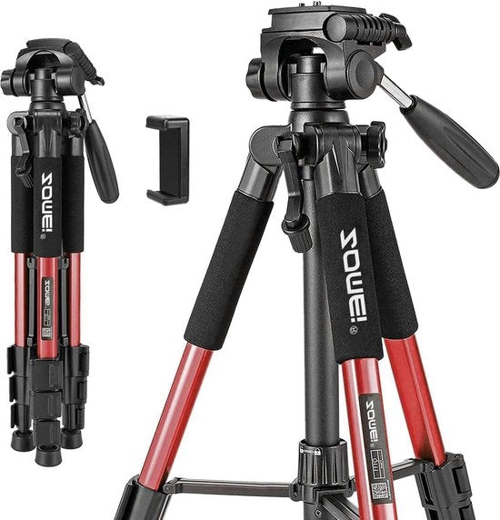 Stativo fotografico flessibile da 55 pollici con pannello e holder per smartphone in alluminio - rosso