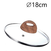Trade Shop - Coperchio In Vetro Temperato Per Pentola Padella Ricambio ø16 A 32cm Pomello Effetto Legno -    -diametro 18cm   -