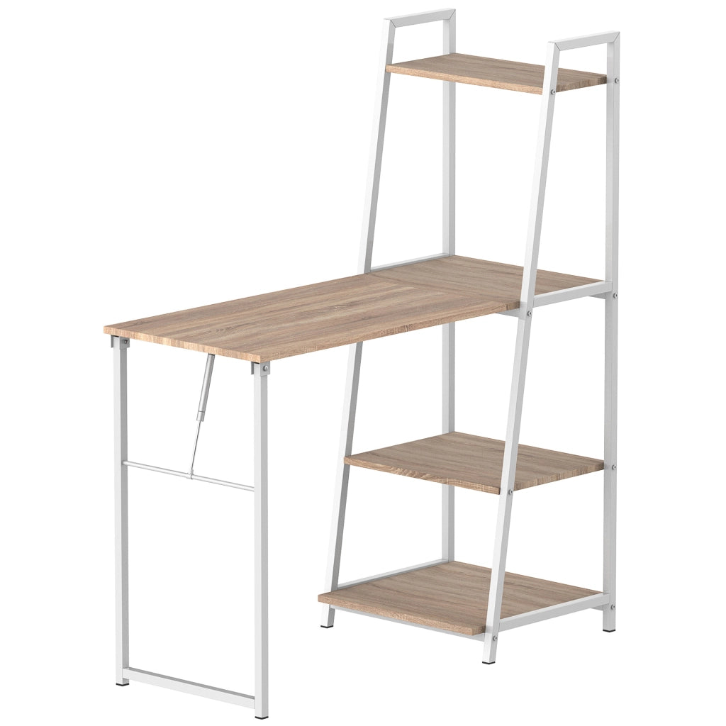 Scrivania Pieghevole con Libreria ¨C zephmum ¨C Legno Rovere Chiaro Metallo Bianco