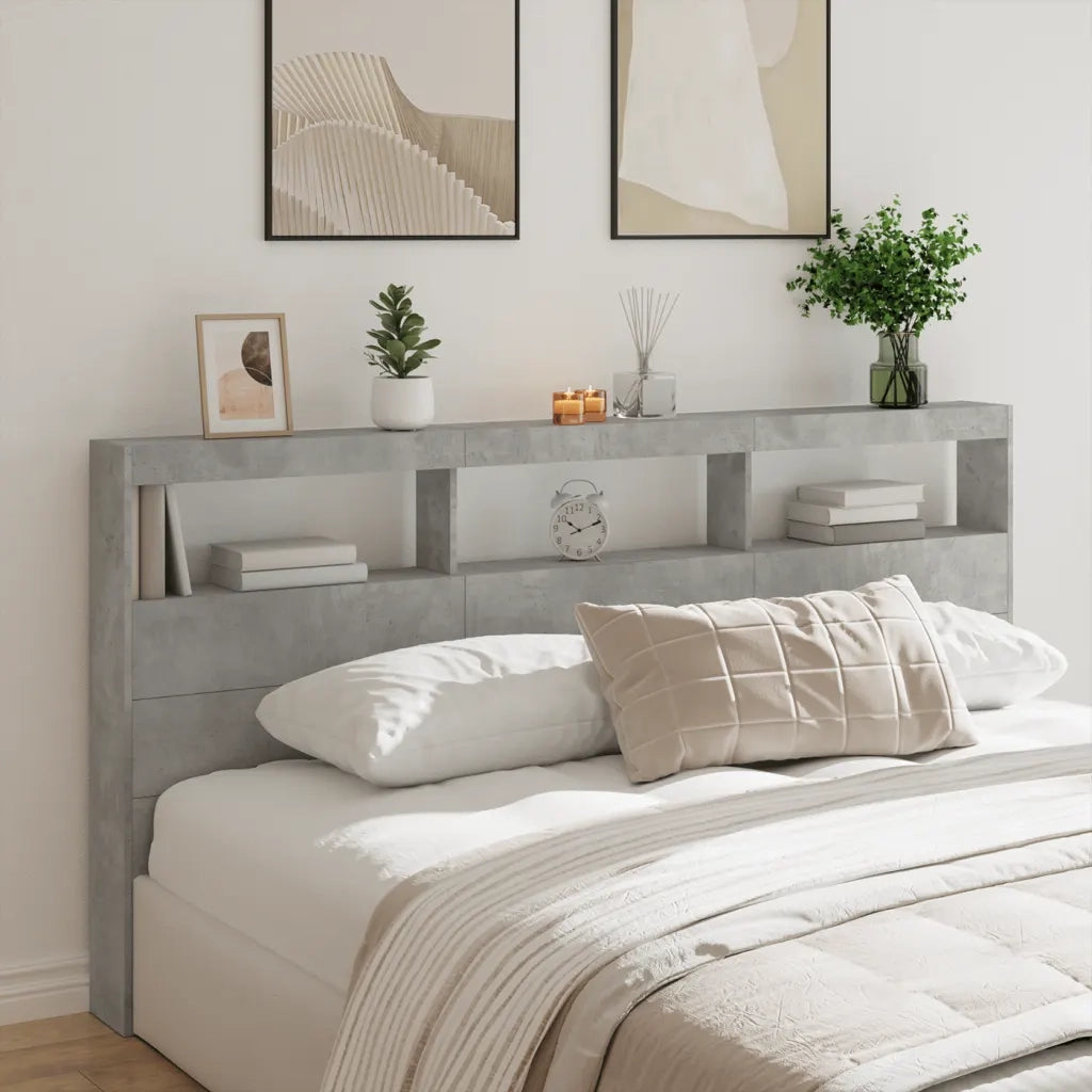 Testiera | Testata con Contenitore a LED Grigio Cemento 200x17x102 cm