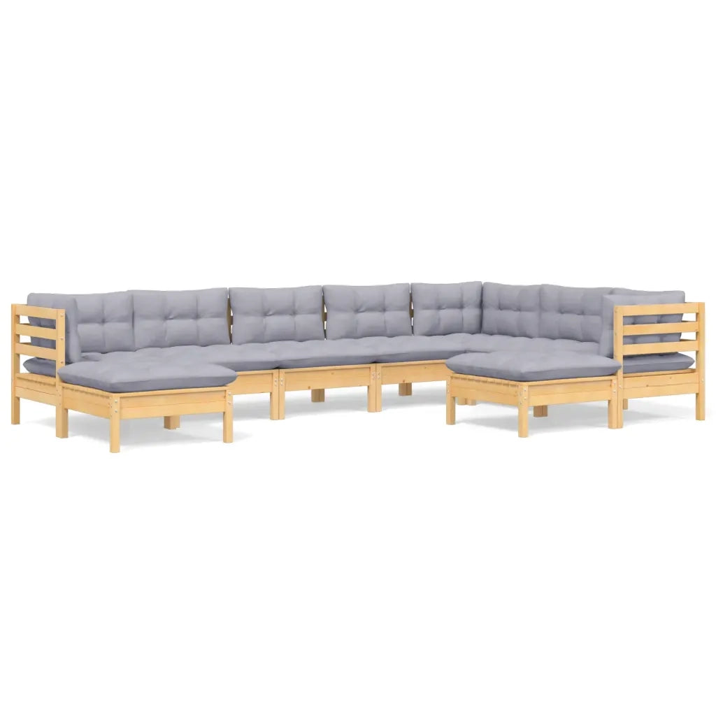 Set Divani da Giardino 9 pz con Cuscini Grigi Massello di Pino 3096706