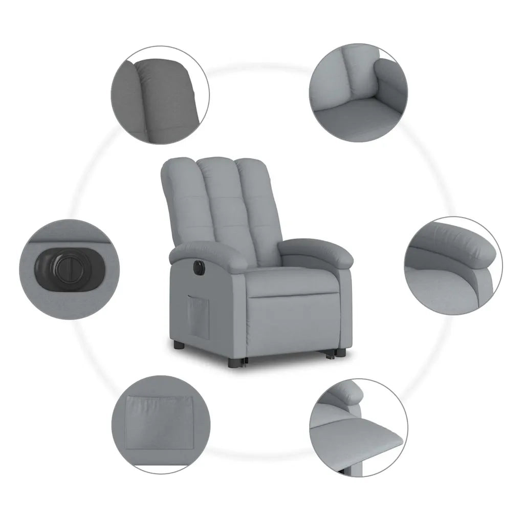 Poltrona | Sedia Relax Reclinante Alzapersona Elettrica Grigio Chiaro Tessuto