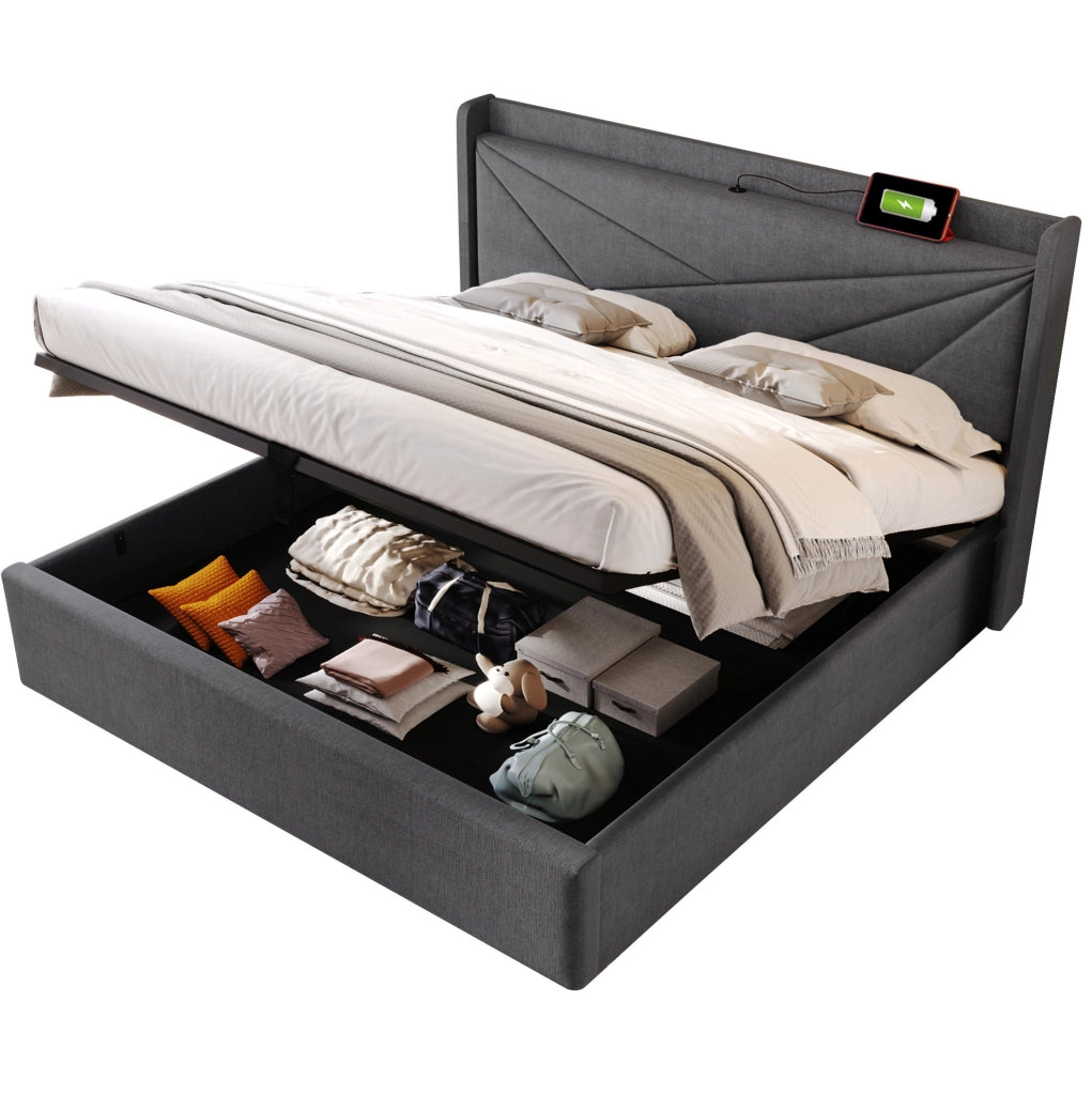 Letto matrimoniale contenitore 180x200 cm grigio con USB-C