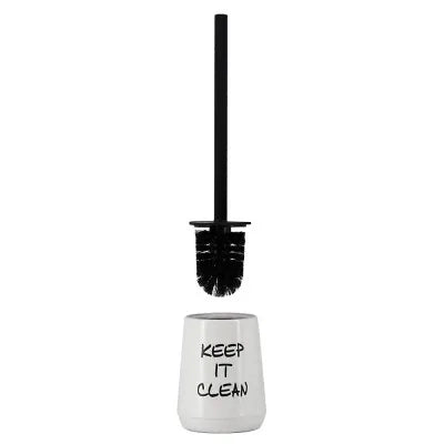 Portascopino da appoggio linea Wash in ceramica bianco con scritte nere
