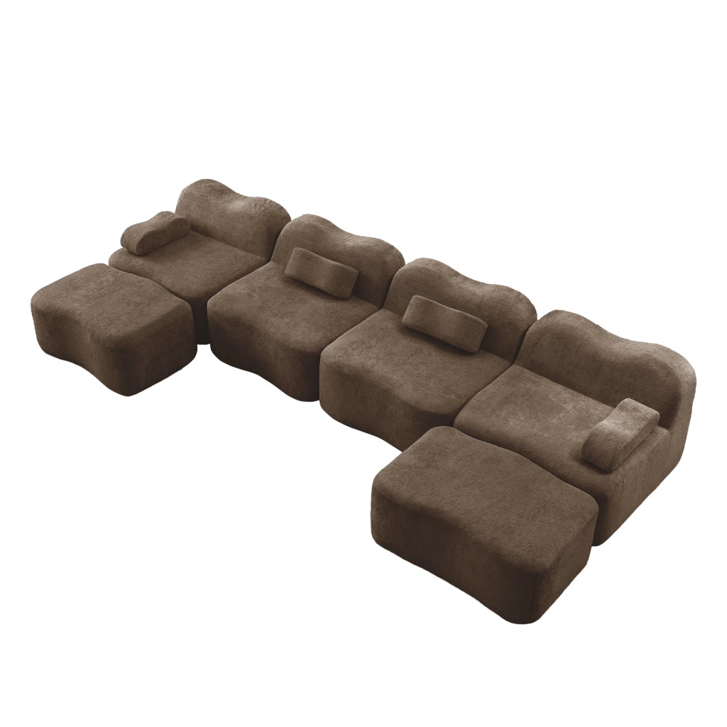 Divano Modulare U 4 Posti con 2 Ottoman ¨C MINIMAL ¨C Tessuto Marrone, Braccioli Mobili