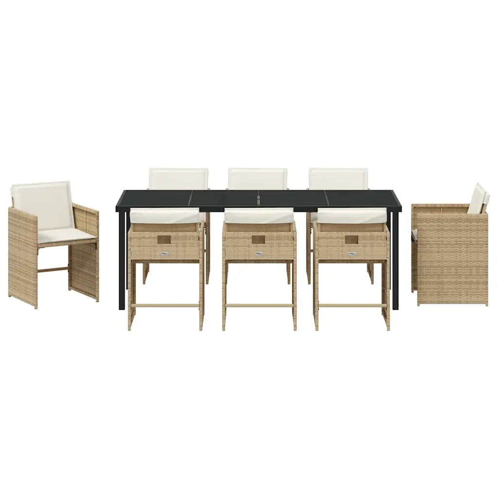 Set da Pranzo per Giardino con cuscino 9 pcs Beige polyrattan 3379991