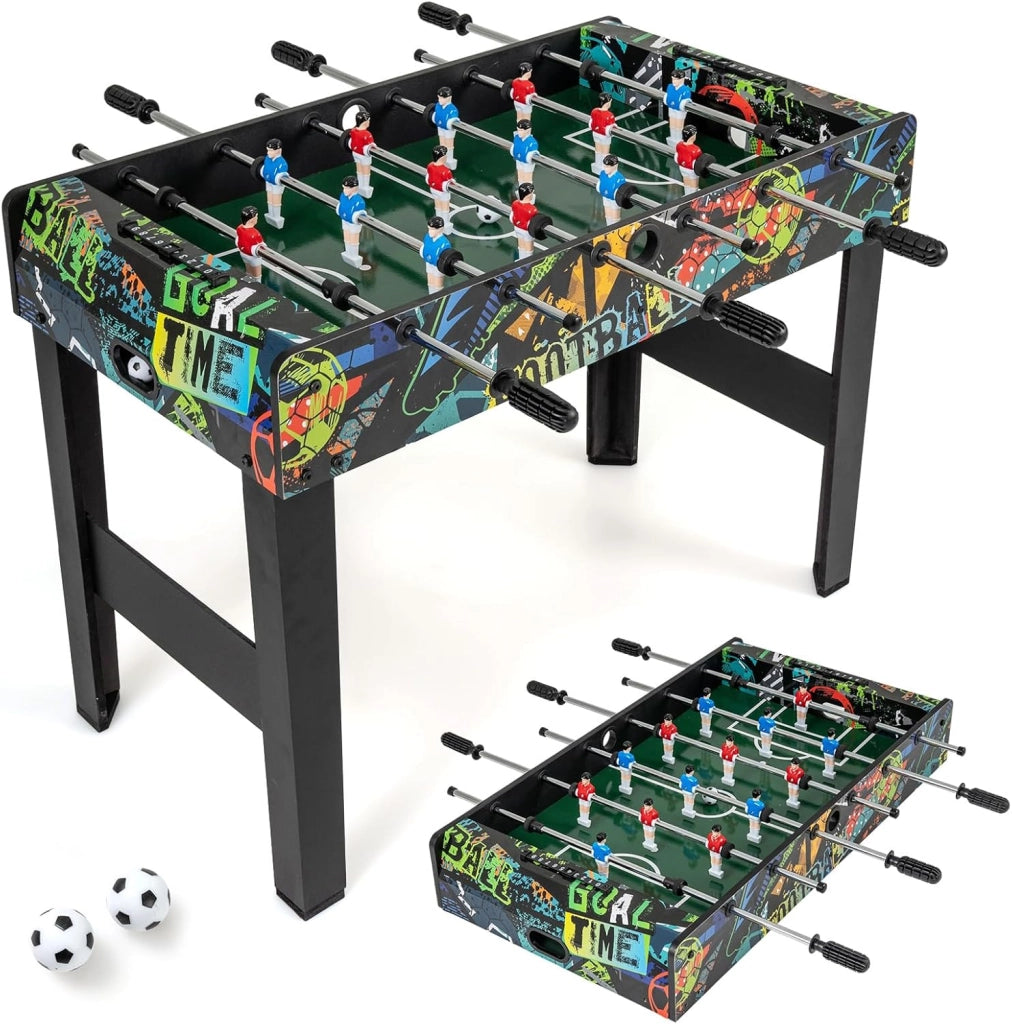 2 in 1 Calcio Balilla in Legno, Calcetto Balilla con Gambe Rimovibili 2 Palline, 2 Contatori Punteggio, Biliardino per Bambini e Adulti per Feste Casa Bar