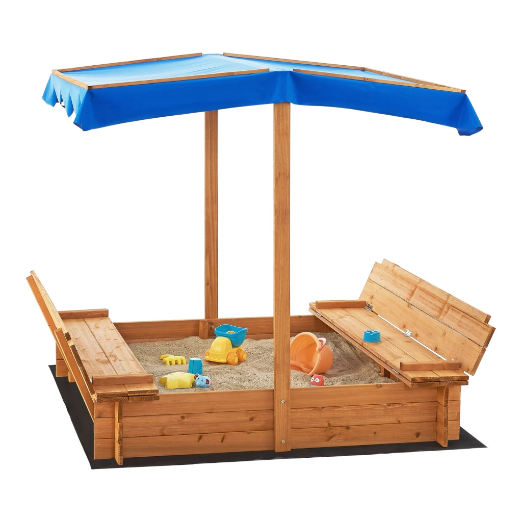 Sabbiera quadrata in legno con panchine pieghevoli e tetto 120 x 120 x 120 cm 03_0006394