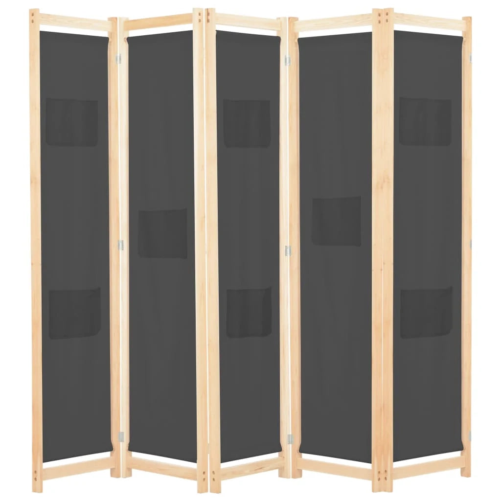 Divisorio divisorio mobile decorativo 5 pannelli grigio 200 x 170 x 4 cm tessuto 0802085