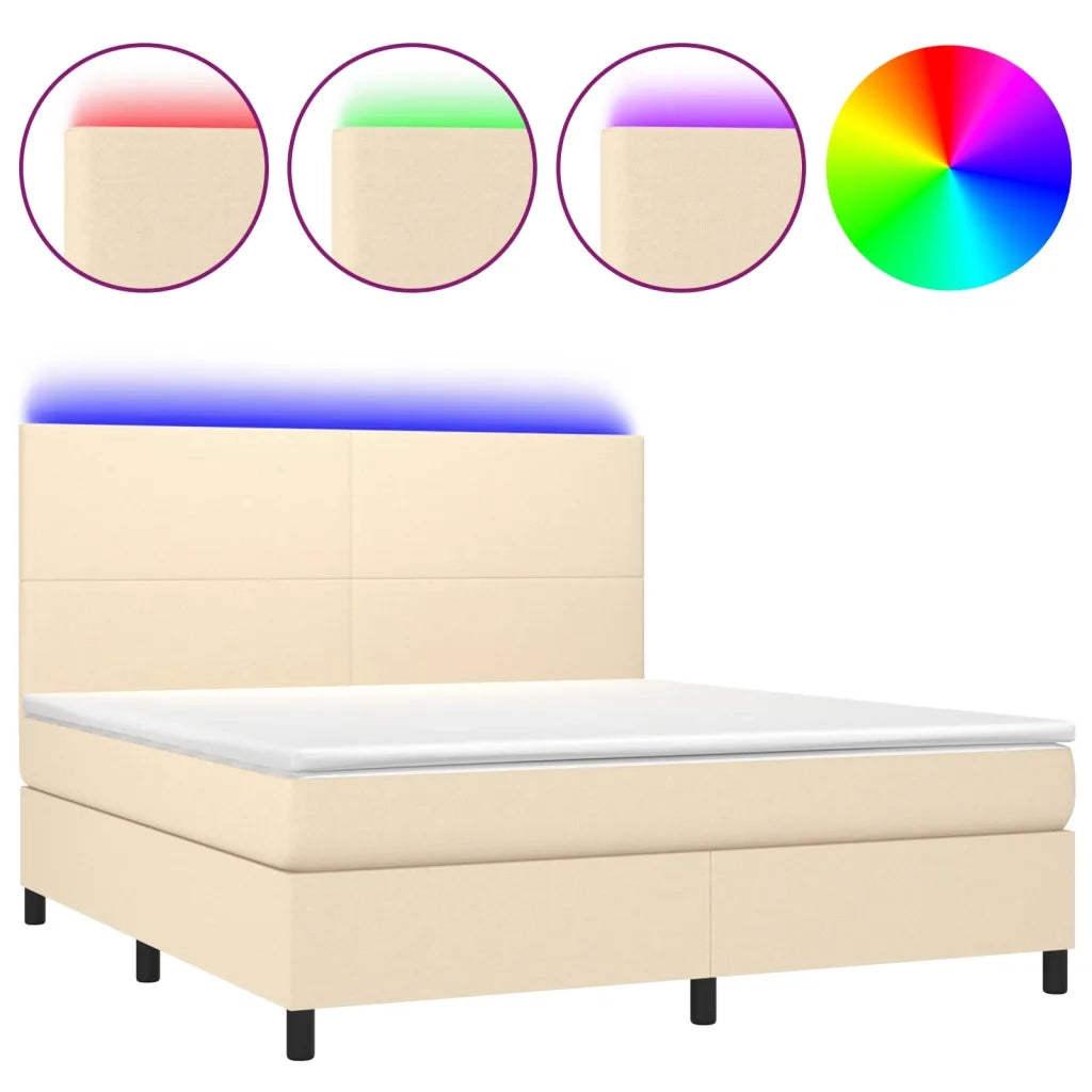 Letto a Molle con Materasso e LED Crema 180x200 cm in Tessutocod mxl 98951