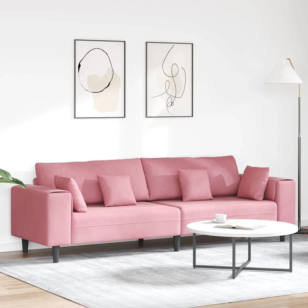 vidaXL Divano in Velluto con cuscino Rosa 209 cm Velluto