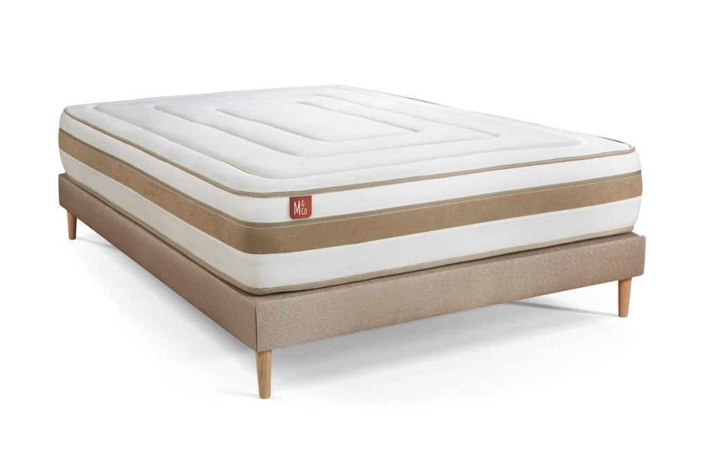 Pacchetto letto completo - Materasso 140x190cm + Box spring con doghe (kit) + 2 cuscini + Piumino - Le Raffiné