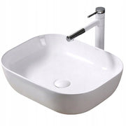 Lavabo da appoggio rettangolare in ceramica da posizionare sul piano di lavoro, bianco, moderno