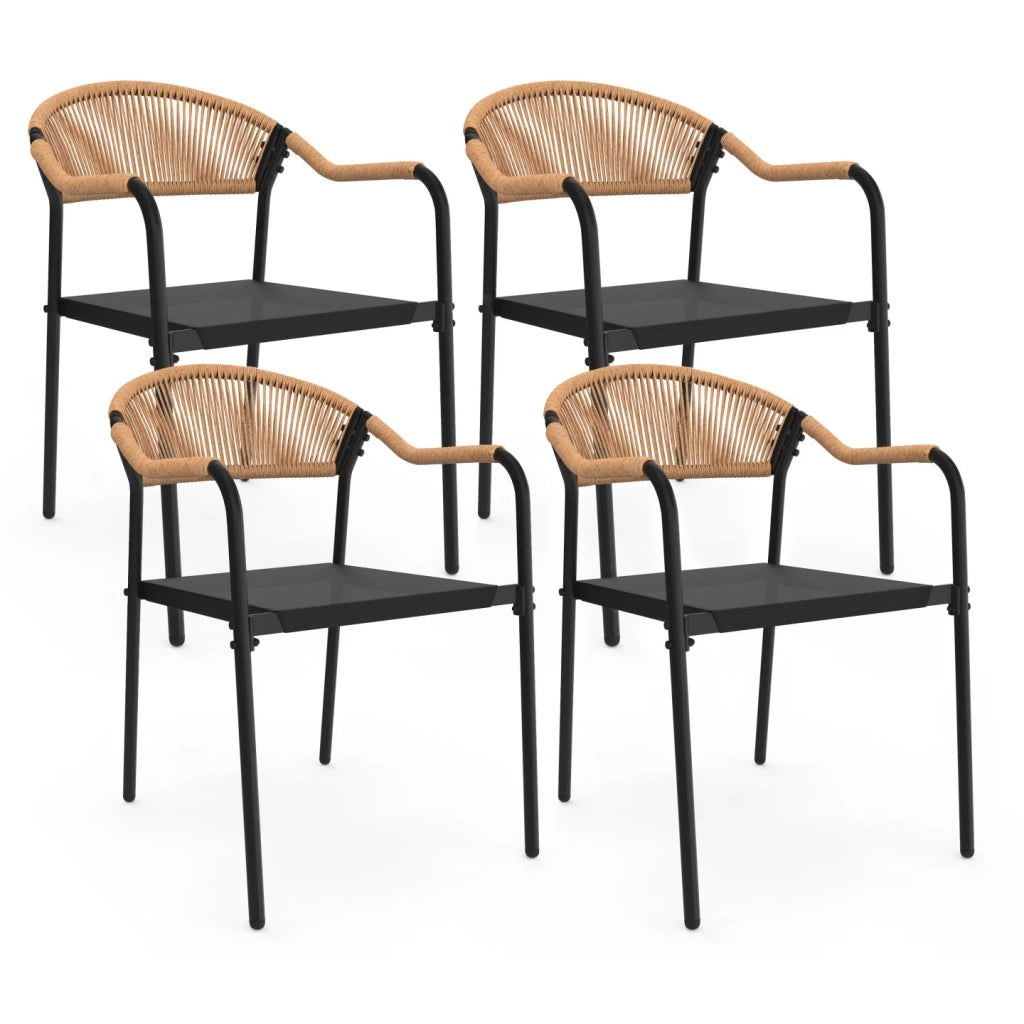 IDMarket - Set di 4 sedie da giardino MADEIRA: metallo, corda e textilene nero e rattan chiaro