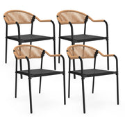 IDMarket - Set di 4 sedie da giardino MADEIRA: metallo, corda e textilene nero e rattan chiaro